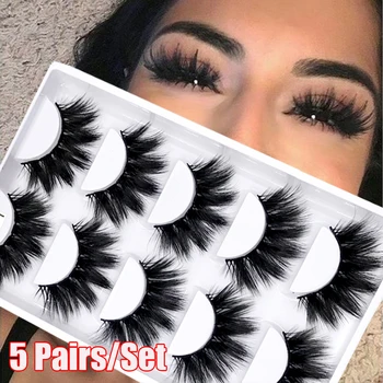 

Hot 5 Pairs 4D mink lashes fluffy wispy false eyelashes natural long eyelash extension makeup handmade fake lash Makeup Tools