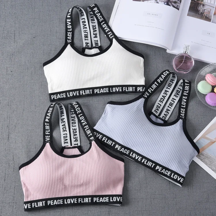 Letter Sport Bra Tops Cotton Underwear Breathable Sportswear for Women Gym Wear Fitness Running Yoga Push Up Sports Bra Top