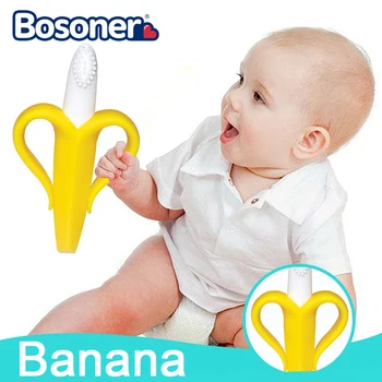 

Baby Teether Toys Toddle Safe BPA Free Banana Teething Ring Silicone Chew Dental Care Toothbrush Nursing Beads Gift For Infant