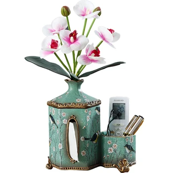 

American Retro Tissue Box European Creative Multi-function Remote Control Storage Box Roll Carton Flower Insert Decoration