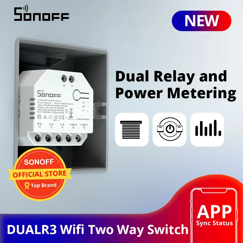 SONOFF-Módulo de relé Dual DUALR3, miniinterruptor de dos vías de medición de potencia, temporizador de 2 entradas/vías, aplicación eWeLink para hogar inteligente