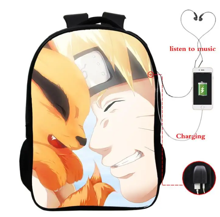 Аниме Наруто Sauke Itachi многофункциональные рюкзаки для подростков мальчиков и девочек зарядка через usb разъем для наушников школьные сумки Дорожная сумка - Цвет: 12