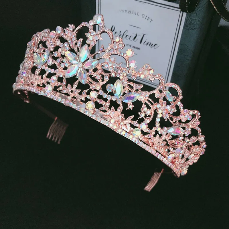 FORSEVEN Vintage Handmade Wedding Bridal Jewelry Tiara Flower Shape Crowns Birthday Party Rhinestone Tiara Hair Accessories JL