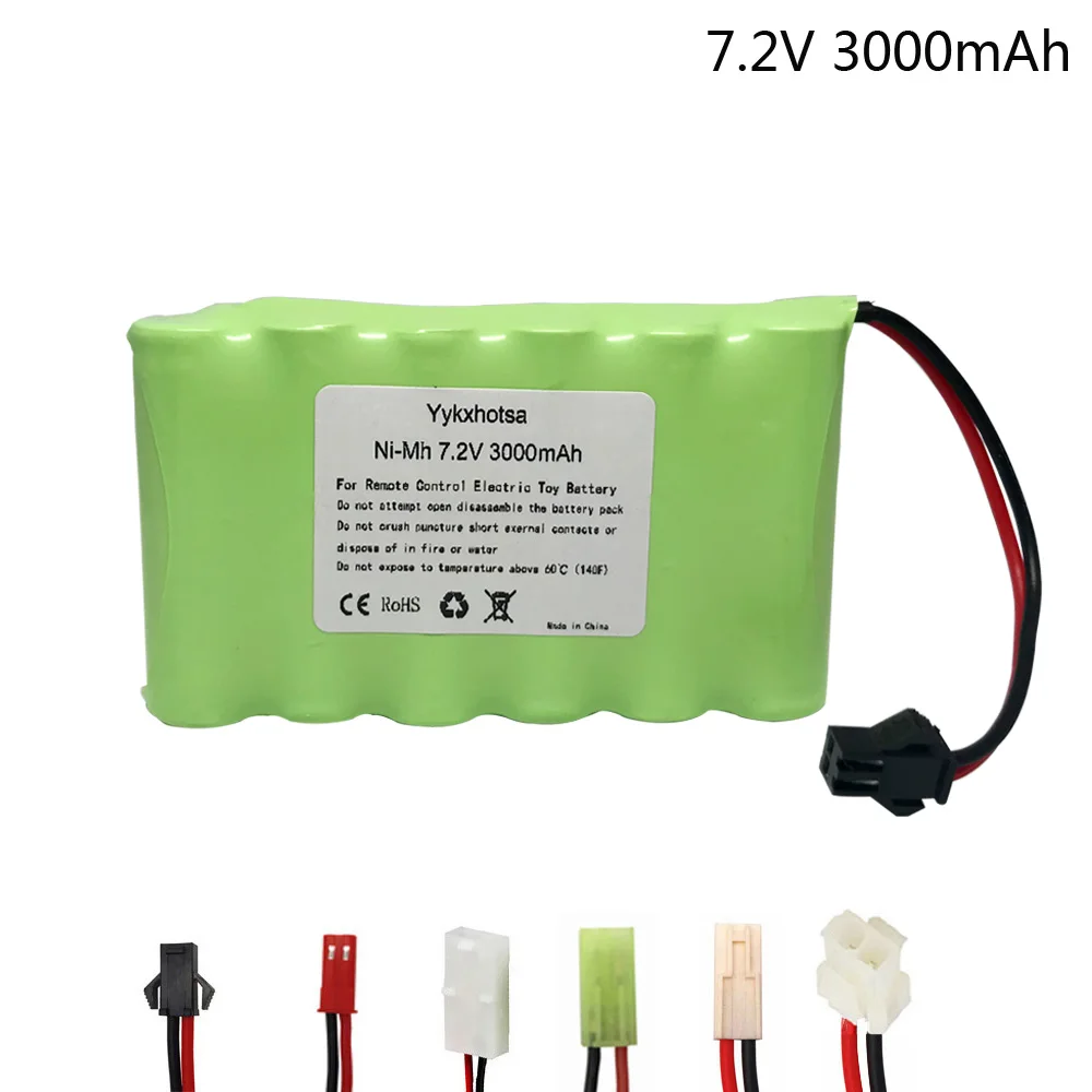 

7.2V 3000mah NiMH Battery For Rc Toys Cars Tanks Trucks Robots Guns Boats AA 7.2V NI-MH Battery Pack SM/JST/TAMIYA/EL-2P PLUG