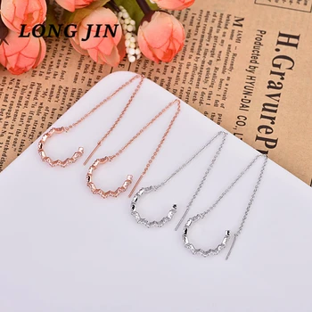 

European And American Zircon Inlaid Wave Linear Chain Silver Color Earrings Personalized Female Ear Line Couple Jewelry ZK40