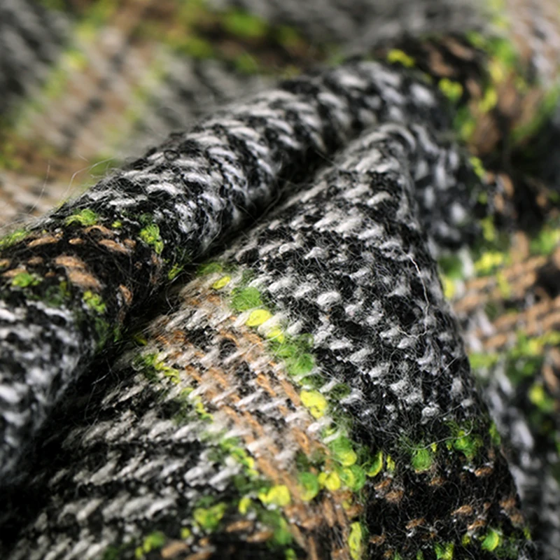 150 см ширина 650 г/м вес трава зеленая черная клетка твид вязаный мохер& Шерсть& акрил ткань для осеннего платья пальто куртка E1173