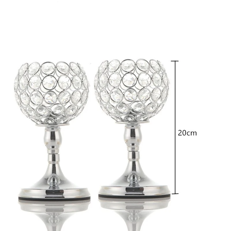 20cm 2pcs Серебряный Хрустальный подсвечник, подсвечники кофейный, обеденный столик, центральные металлические подсвечники, свадебные, рождественские украшения - Цвет: 20cm 2pcs