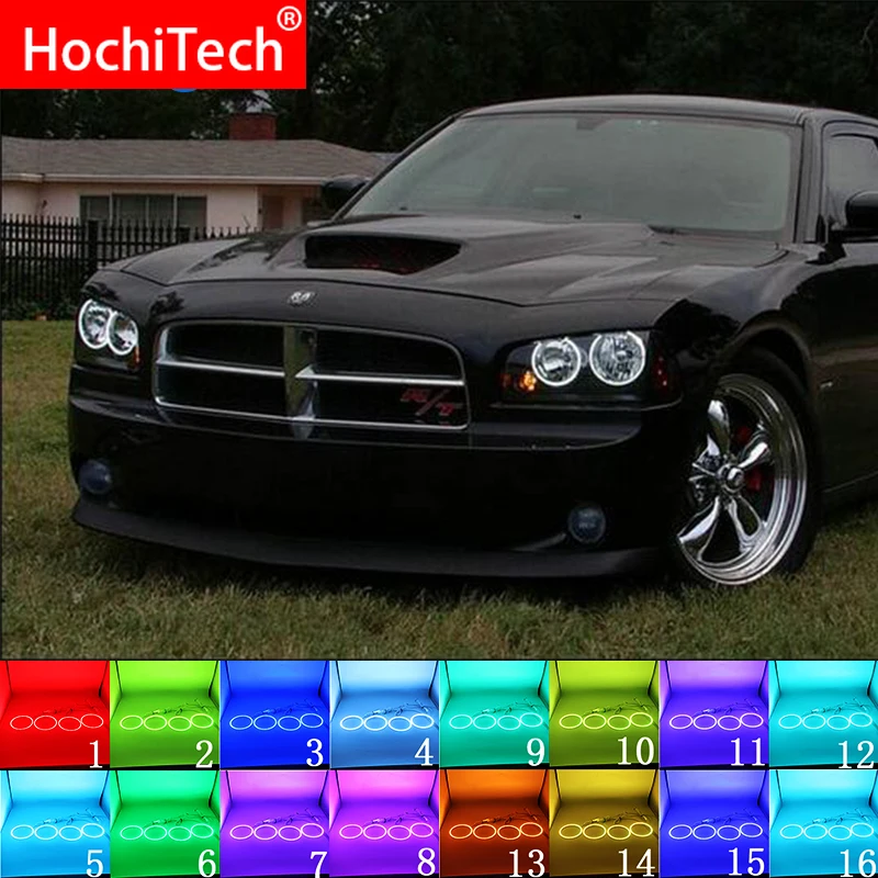 Для Dodge Зарядное устройство 2005 2006 2007 2008 2009 2010 аксессуары Мульти-Цвет RGB светодиодный Ангельские глазки гало кольца дневные ходовые огни РФ Пульт дистанционного управления Управление