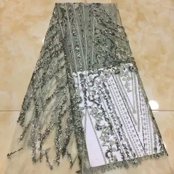

Middle transparent emerald green African Swiss voile lace original chiffon fabric with Sequins Appliques fabric FD-1216