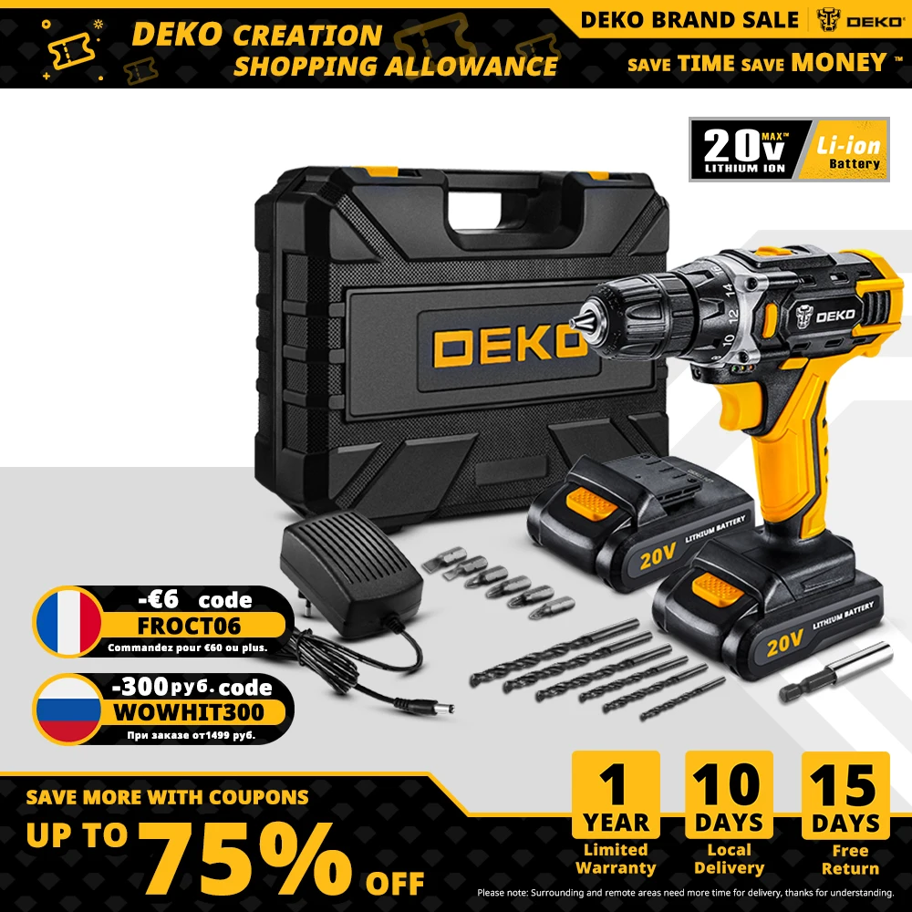 DEKO 20V MAX электрический шуруповерт мини сверло 18 + 1 крутящий момент настройки и 3/8