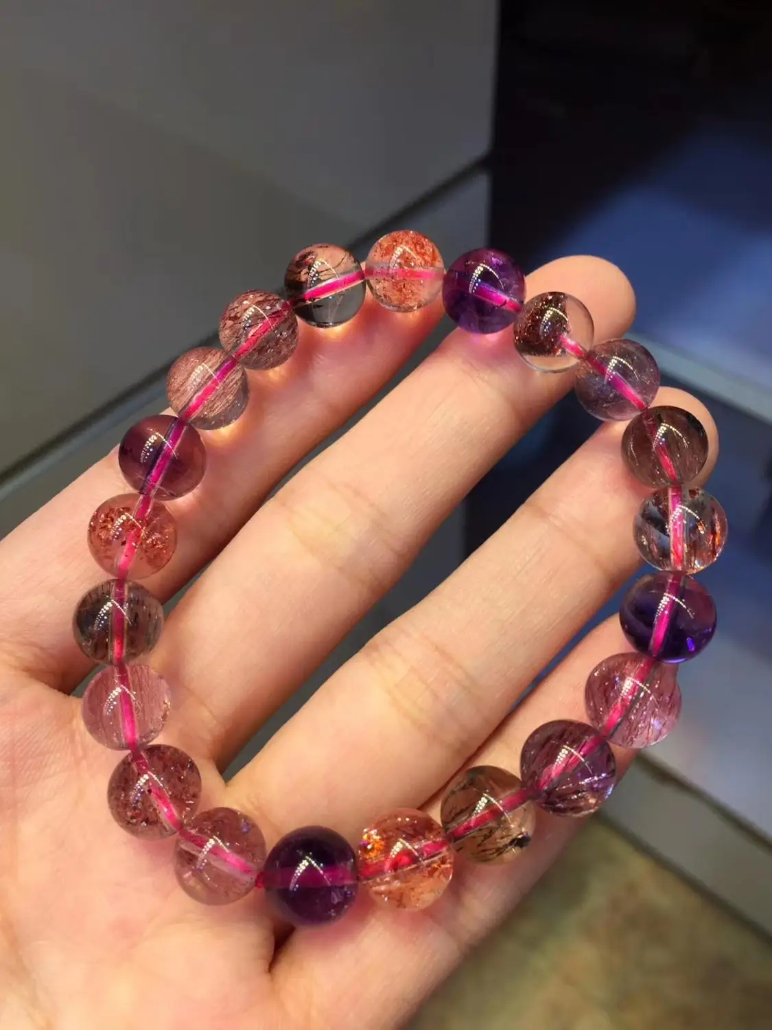

9mm Genuine Natural Super Seven Colorful Rutilated Quartz Lepidocrocite Crystal Melody Stone Beads Bracelet AAAAA Certificate