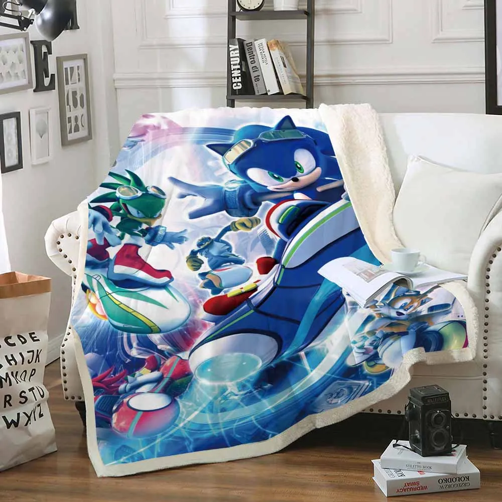 Sofa Throw Blanket 3D Super Mario Cartoon Pattern Warm Thick Blanket for Kids Boys Car Travel Blanket Sonic Blankets for Beds
