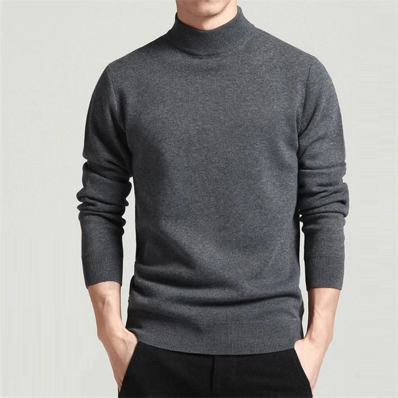 Men Sweater Solid Pullovers Mock Neck Spring And Autumn Wear Thin Fashion Undershirt Size M to 4XL  black sweater 1