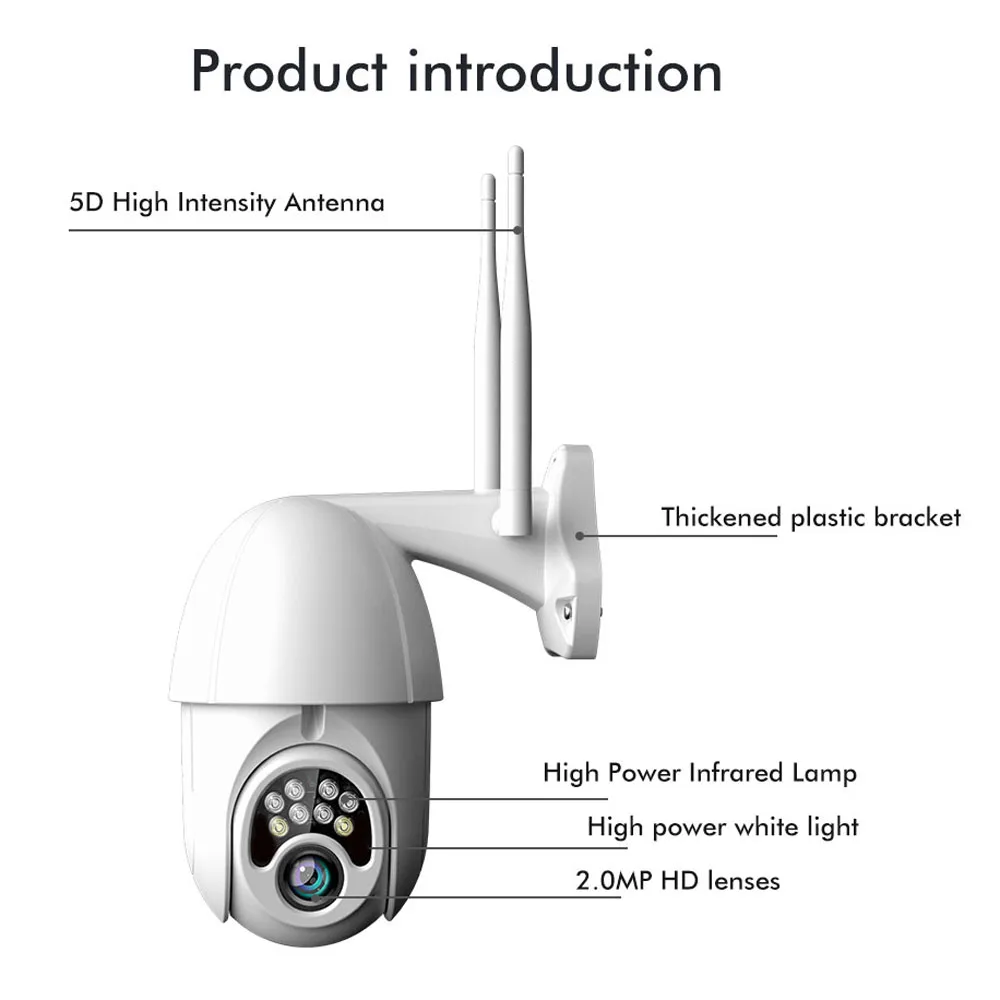 Открытый Водонепроницаемый WiFi PTZ Pan Tilt 1080P HD Безопасности IP IR камера ночного видения