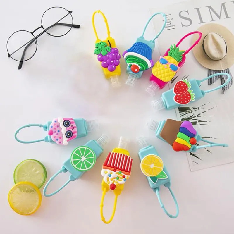 1pc Cute Cartoon Fruits Silicone Mini Hand Sanitizer No Clean Detachable Cover Travel Portable Safe Gel Split Bottles for Kids