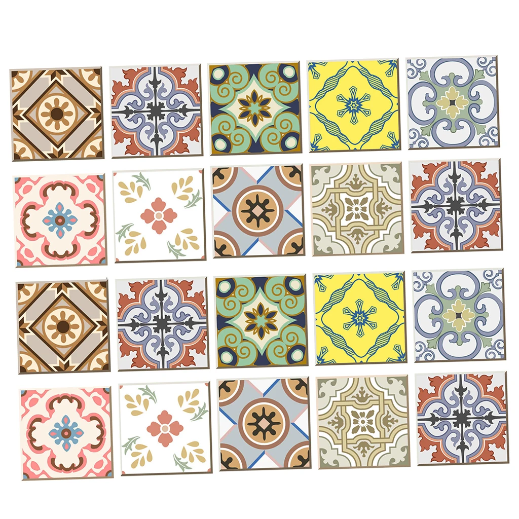 20pcs Bohemia Pattern Tile Sticker Tile Decals Home Kitchen Wall Floor Deor 