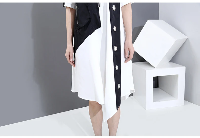 New Fashion Unique Style Tide Shirt Dress Zipper Pocket Patchwork Plus Size Dresses