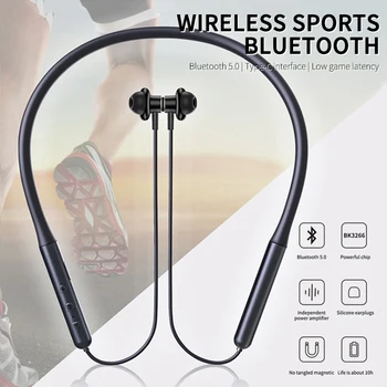 

Bluetooth 5.0 Wireless Sports Earphone Stereo Subwoofer Hanging Neck Hanging Headset Metal Magnetic Bluetooth Headphone