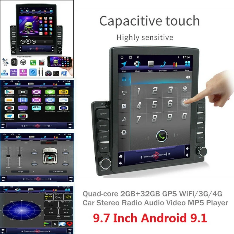9.7 Inch Vertical Sn 1Din Quad Core Android 9.1 Hd 2.5D 2Gb+32Gb Car Mp5 Player Bt Stereo Fm Radio Gps Navigation | Автомобили и
