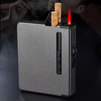 

New Portable metal cigarette case 12/20pcs Cigarettes Holder Box creative fuel Lighter Alloy Automatic Windproof Gadget For Men