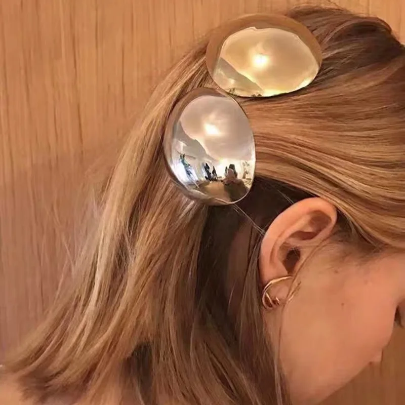 

European 19 New Fashion Egg shell Hairpin Paris Walking Show Gold and Silver Metal Eggshell Side Clamp Hairpins Tiara