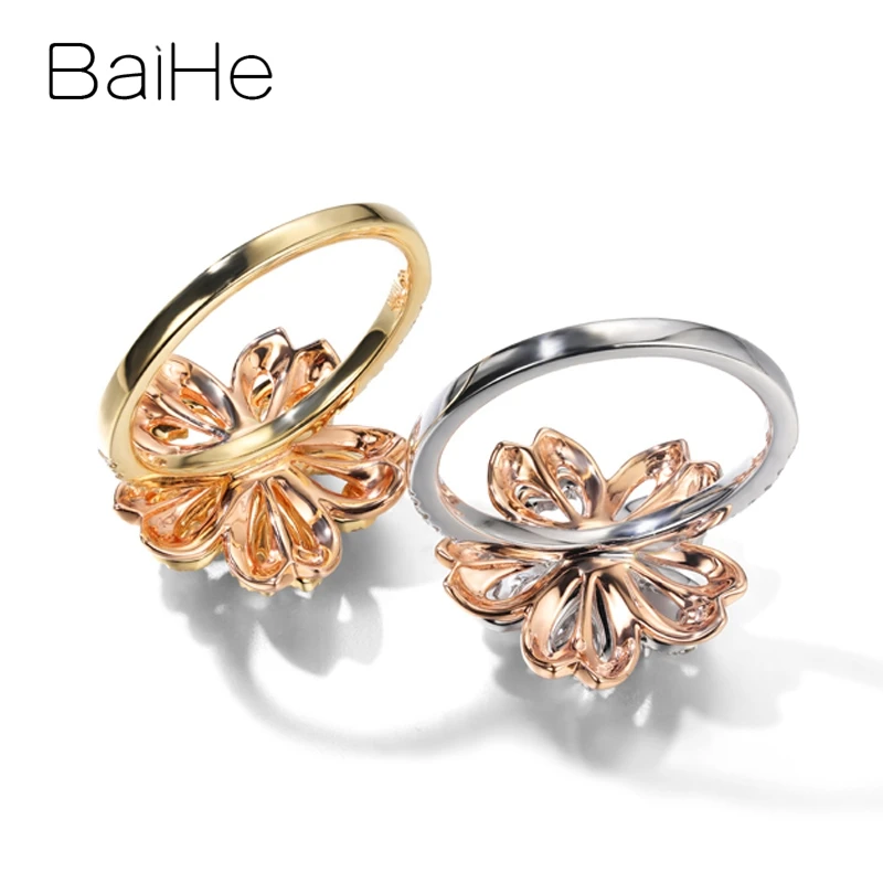 BAIHE Твердое 14 к желтое+ розовое золото 0.56ct натуральные бриллианты обручальное кольцо для женщин модное ювелирное изделие с цветами настраиваемое кольцо