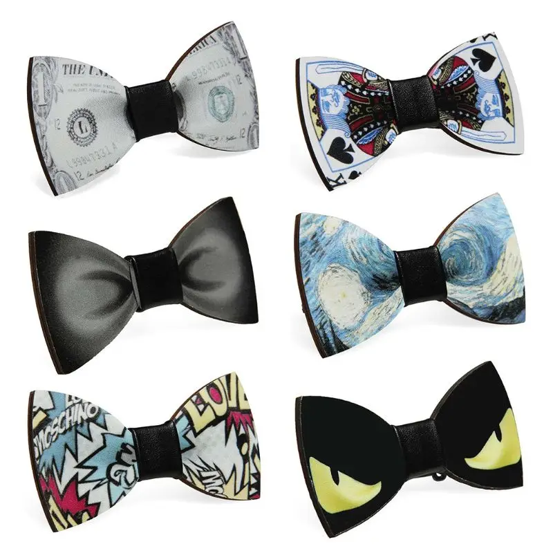 

Creative Poker Dollar Letters Pattern Pre-Tied Wooden Bow Tie Men Boys Wedding Party Adjustable Butterfly Bowknot Suit Accessory