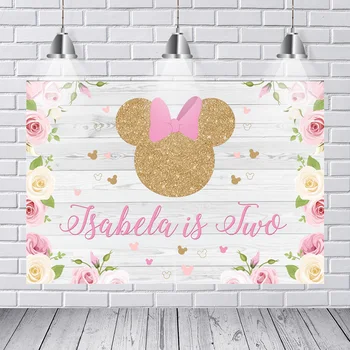 

Background Photography Gold Sequins Minnie Mouse Siluette Wood Wall Happy Birthday Party DIY Custom Photo Backdrop Background