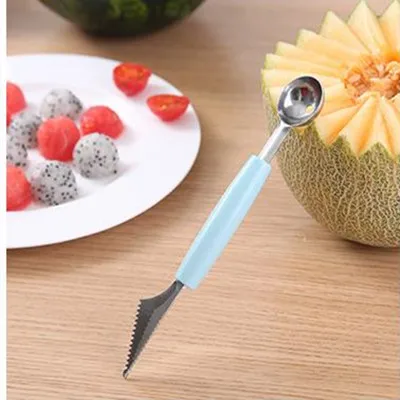 2 в 1 двойная голова DIY Мороженое своими руками совок для мячей Ассорти холодная посуда для фруктов инструмент для нарезки дыни маленький нож для фруктов Gadge - Цвет: Синий
