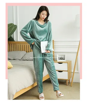 

Ms. Warm Flannel Pajama Set Fall Winter 2019 Soft Long Sleeve Pullover Thick Warm 2-Piece Velvet Set Home Suits