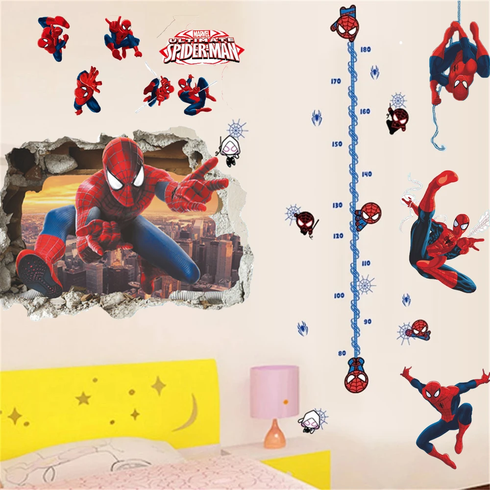 Spiderman Wall Stickers Height Sticker For Kids Room Decoration Home