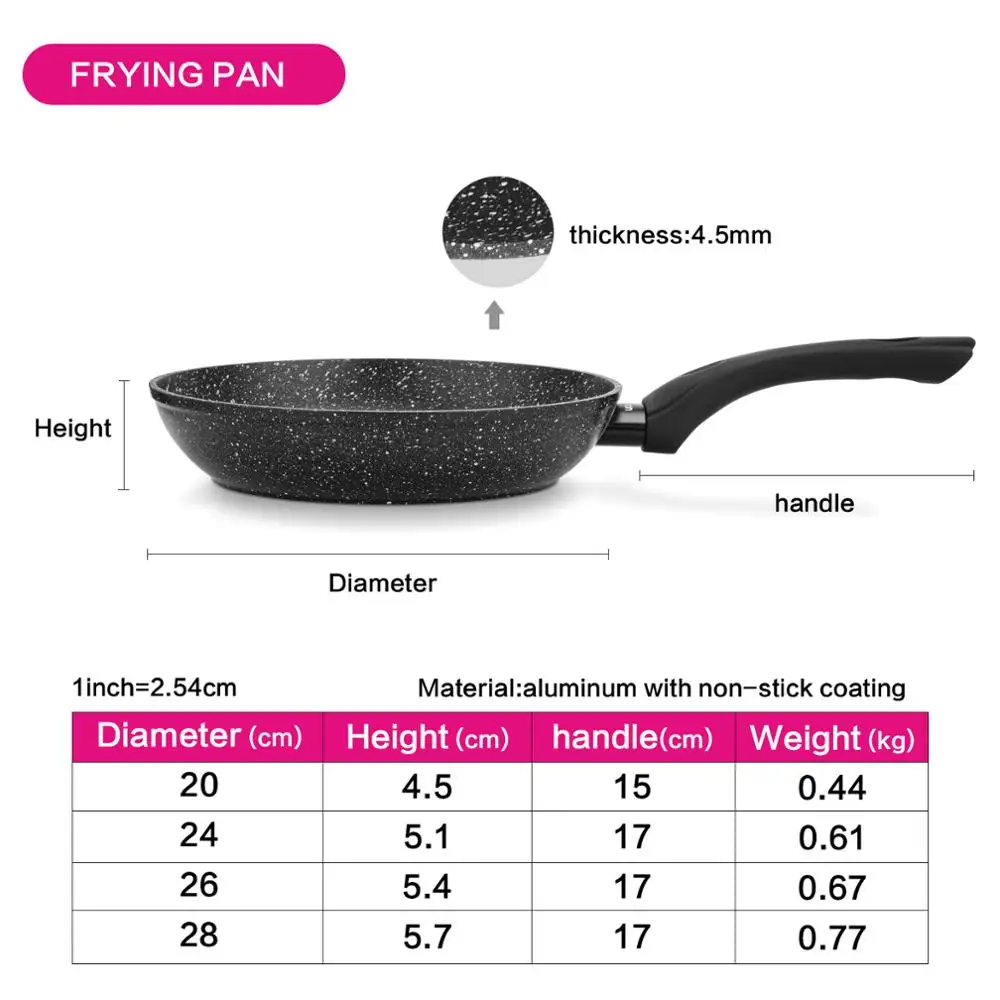 Non Stick Deep Frying Pan Wok Set Granite Marble Coated Gas Electric Inductions 