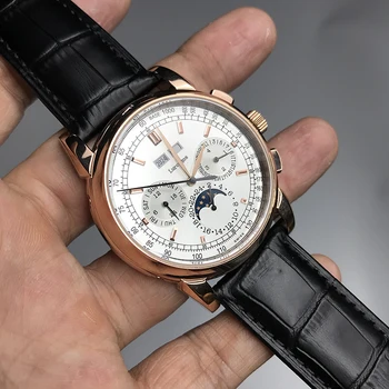 

2020 Luxury brand watch PP men white dial Glide sooth second hand sapphire glass leather strap small dial works watches AAA+