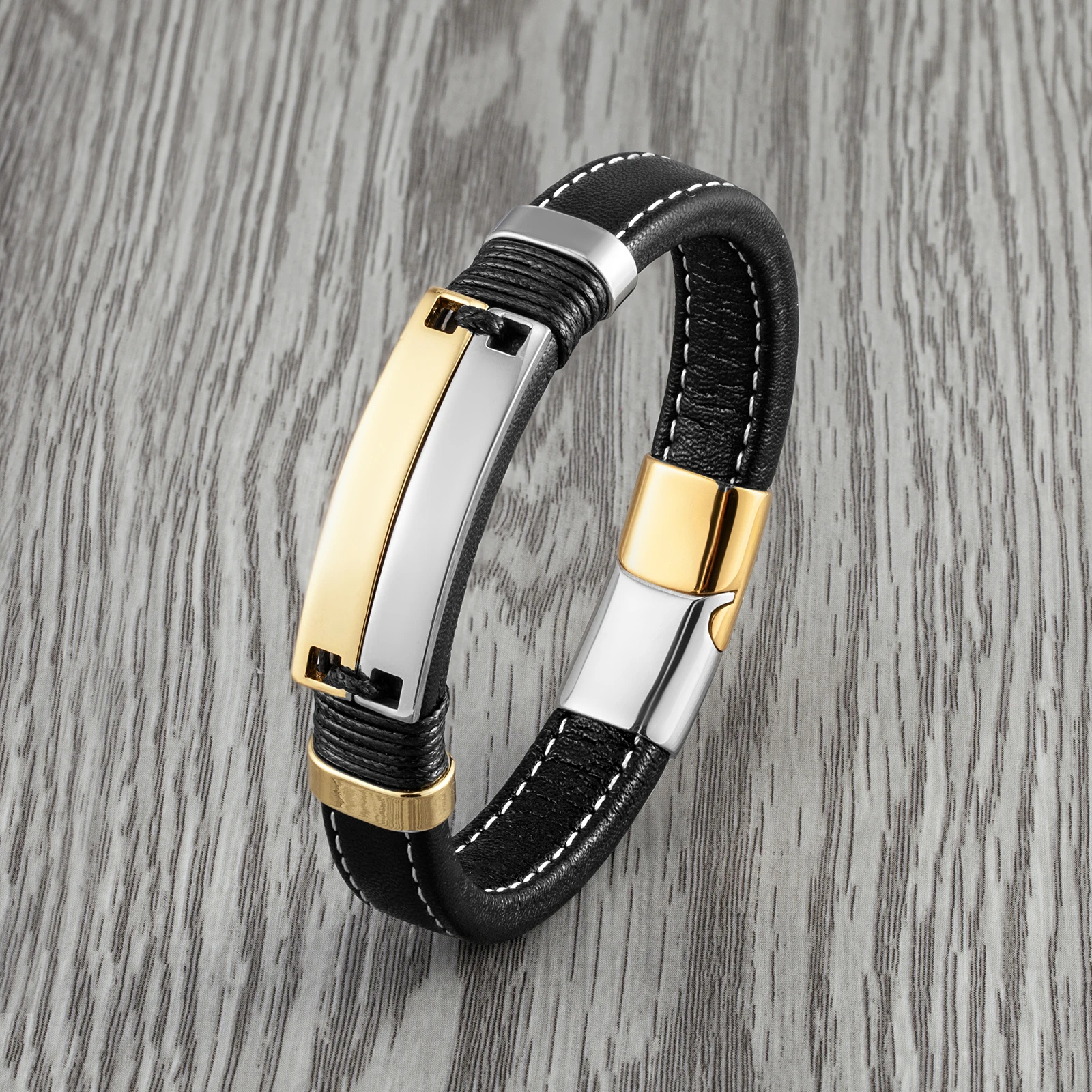 Men's Bracelet Charm bracelet jewelry Stainless Steel Leather Rope Bracelet
