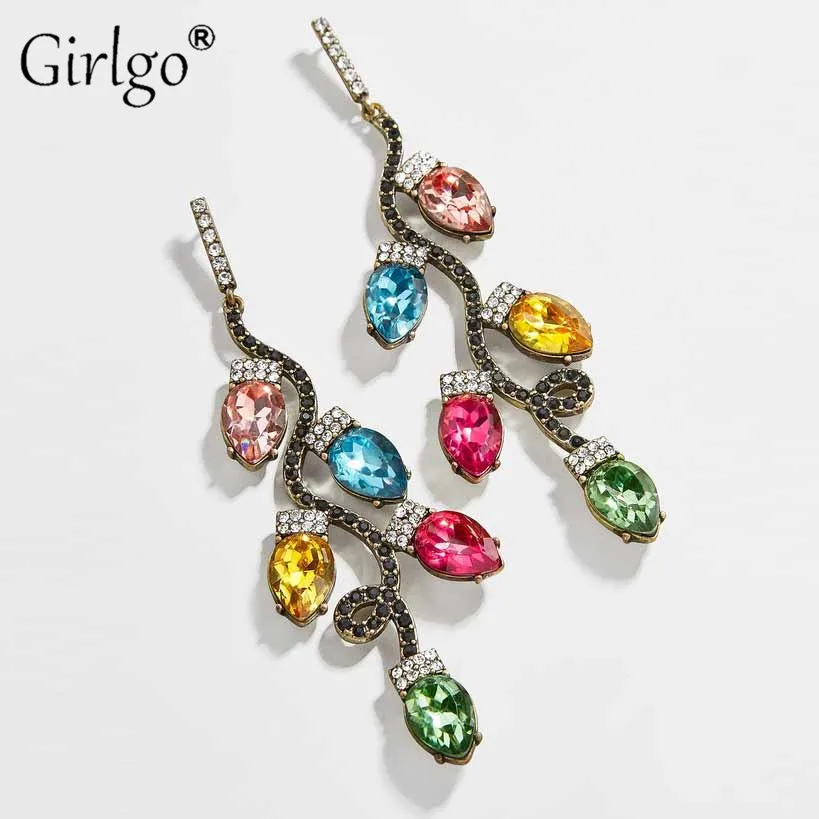 Girlgo богемные красочные Кристальные брендовые серьги-капли для женщин Роскошные серьги снежинки Рождественские подарки оптом
