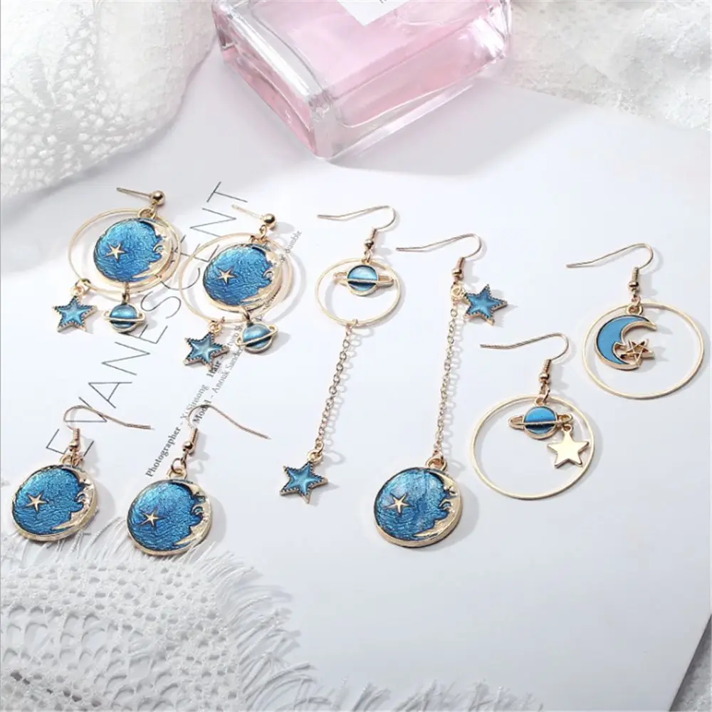 New fashion blue star moon long earrings female models girls pendant earrings temperament jewelry