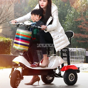 Online Mini 3-Rad Elektrische Roller Faltbare Lagerung Korb Kann Pull Erwachsene Elektrische Motorrad Bike Mit Baby Sitz Für Dame Frauen