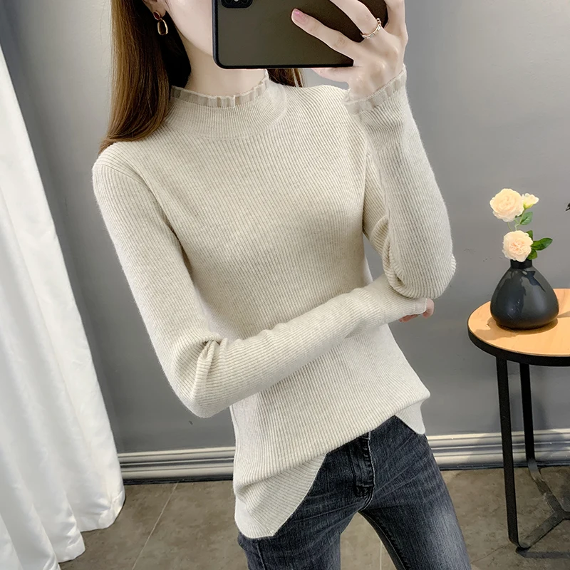 Вязаный-пуловер-женский-свитер-Модный-корейский-пуловер-с-кружевной-строчкой-облегающий-свитер-женские-джемперы-большого-размера