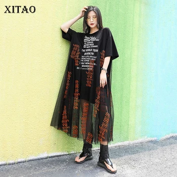 

XITAO Mesh Plus Size Dress Fashion New Women Patchwork Slim 2020 Summer Pullover Patchwork Goddess Fan Casual Dress XJ4733