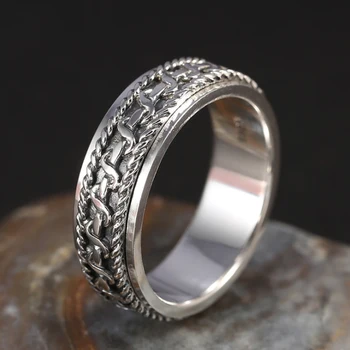 

Vintage Black Ring 100% Real 925 Sterling Silver For Men and Women Spinning Thailand Silver Joint Ring Jewelry FR1000