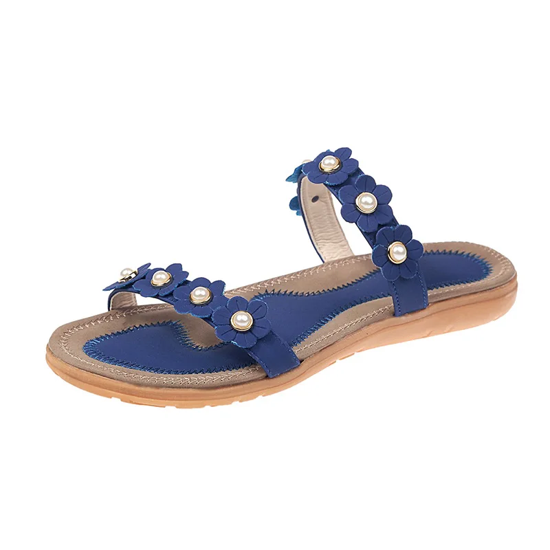 2020 Summer New Solid Color Flower Pearl Slippers Women
