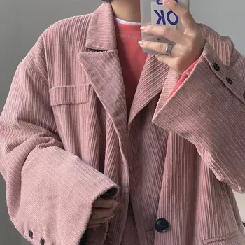 

Autumn Women Corduroy Blazers Casual Loose Women Coat Single Button Jackets Vintage Street Korean Female Blazers Coats Outwears