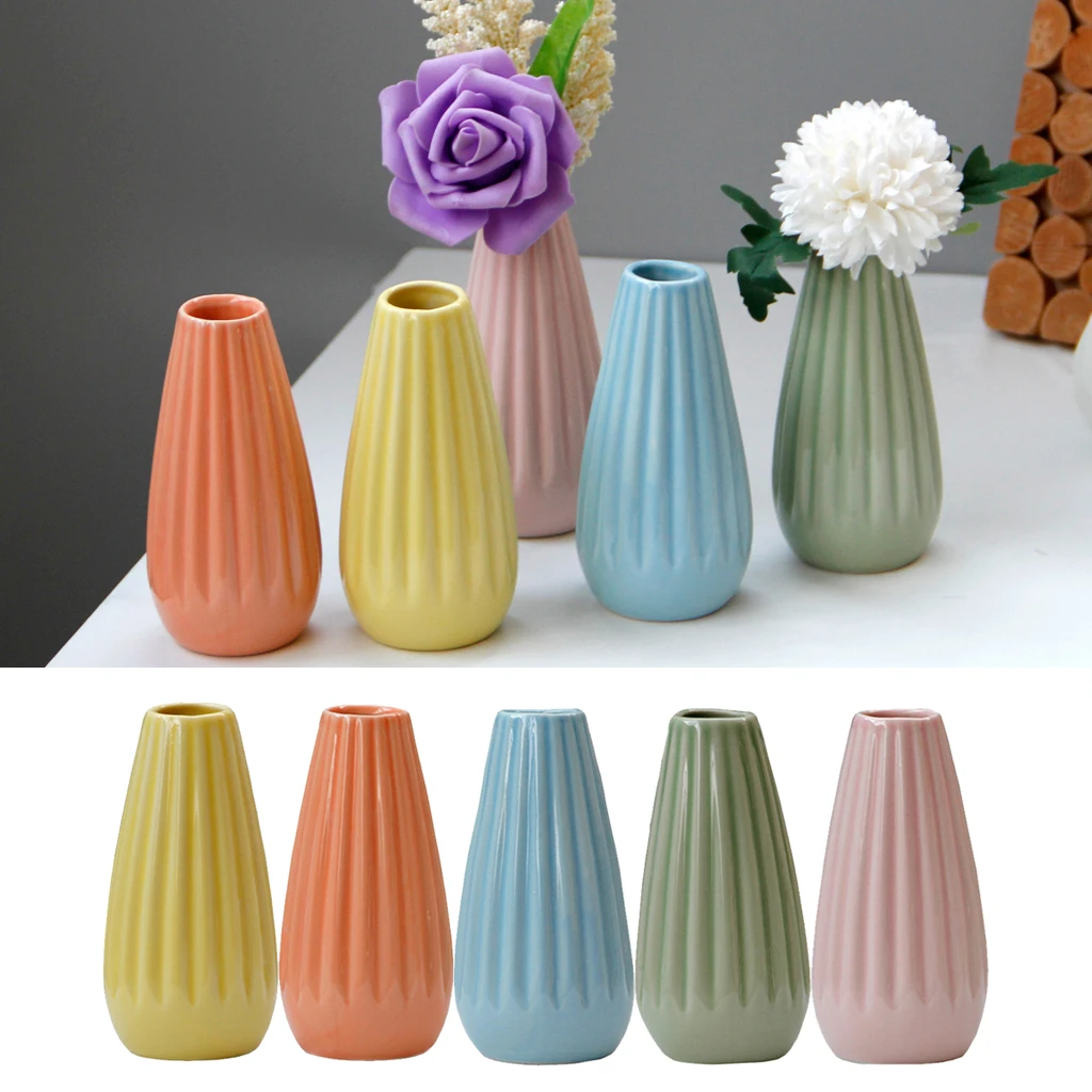 Home Garden Ceramic Mini Vase Stripe Planter Pot Ornaments Decor Decoration