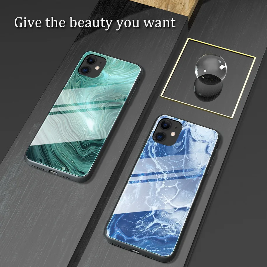 phonecase Đá Cẩm Thạch Kính Cường Lực Cho iPhone 12 11 Pro Cường Lực Bóng Trong Cho iPhone 12 Pro Max 11 iPhone XS XR X 8 7 6S 6 Plus SE 2020 cute phone cases