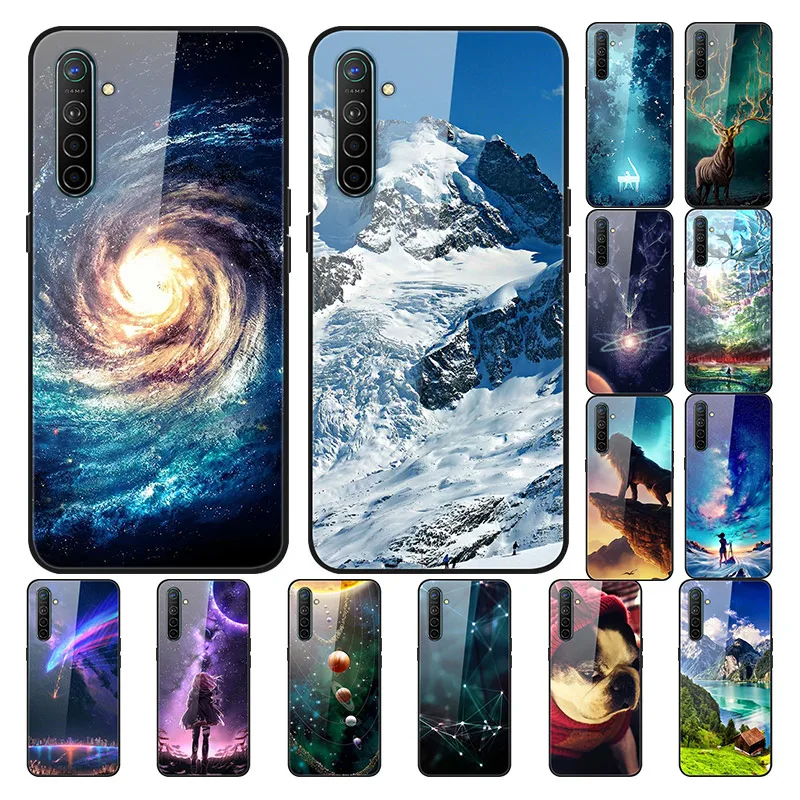 Чехол из закаленного стекла для Oppo Realme X2 чехол с космическим цветком XT