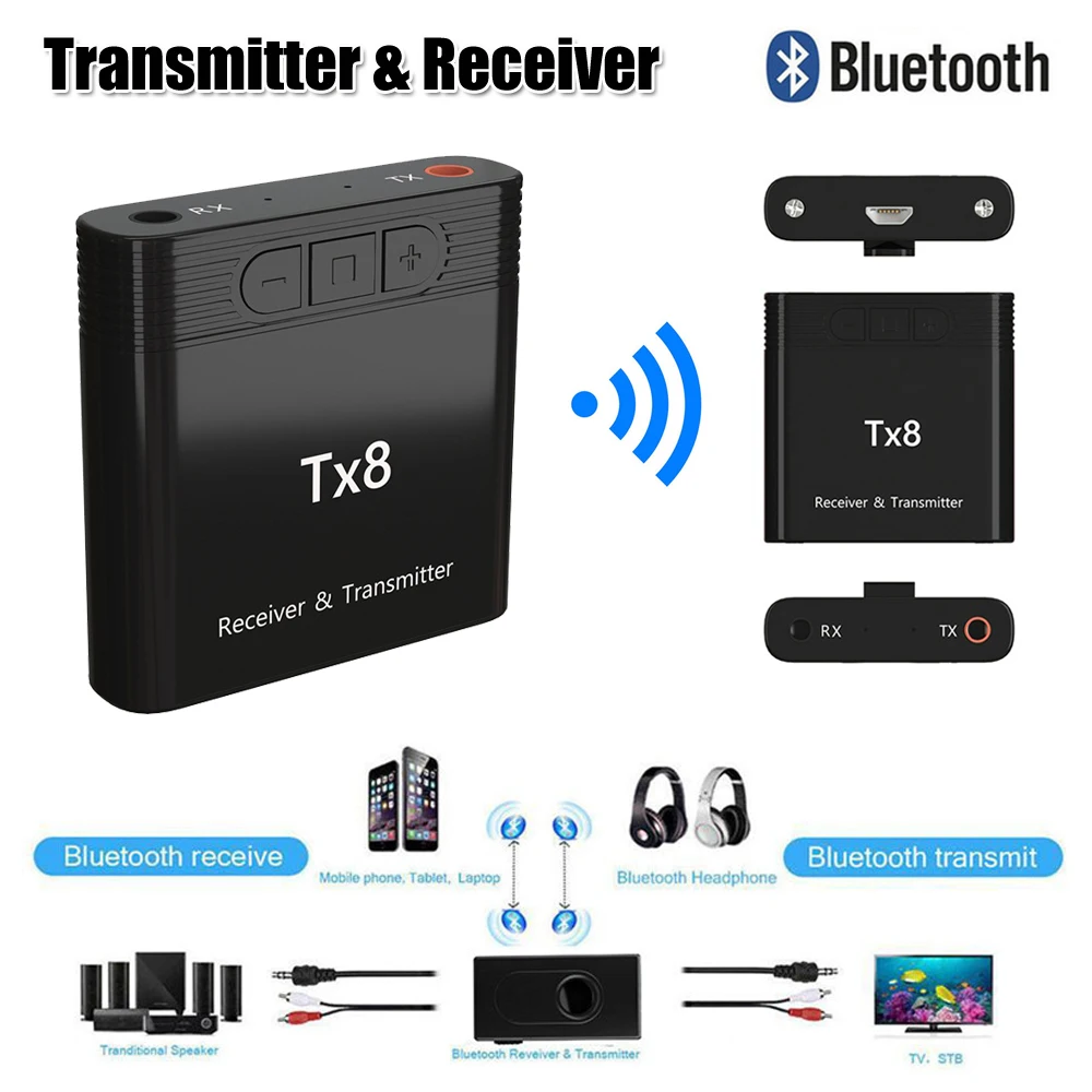 2 в 1 V5.0 Bluetooth передатчик приемник адаптер 3,5 мм AUX Беспроводной адаптеры для заднего обзора с ТВ с отслеживанием объема работы Управление кнопка