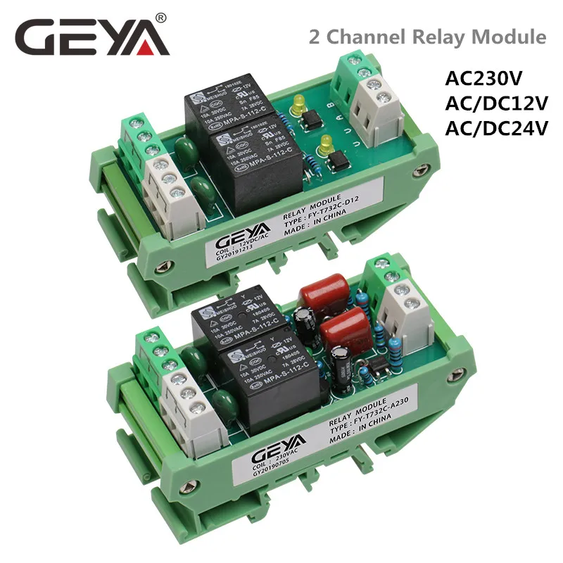 

GEYA 2 Channel Relay Module AC/DC 12V 24V AC230V Electromagnetic Relay General Purpose AC220v Relay Module