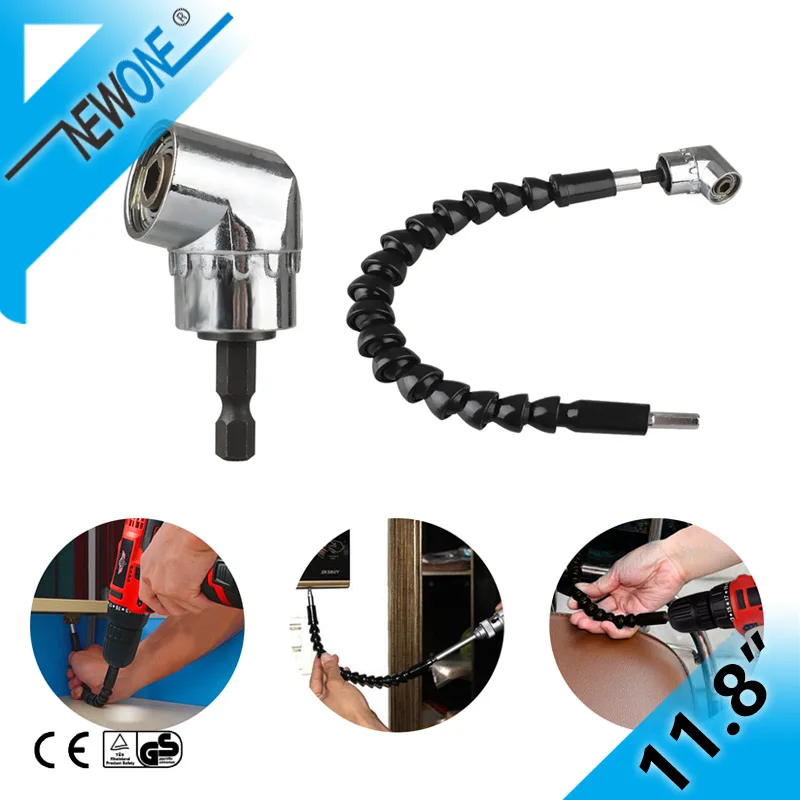4 PCS Universal Socket Wrench Set 7-19mm Multi-function Hand Tools Universal Repair Tools Kit,105 Degree Right Angle Extension Power Screwdriver Drill Attachment 1//4 Drive 6mm Hex Magnetic Bit