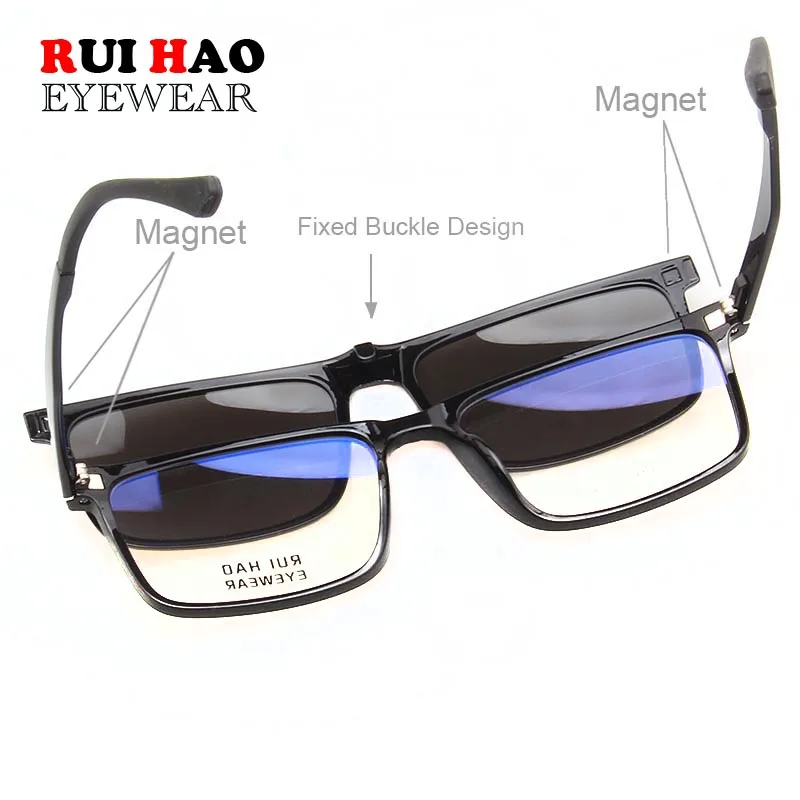 Retro Eyeglasses Frame Men Grey Polarized Clip on Sunglasses Super Light Glasses Men Rui Hao Eyewear Optical Frame 2124