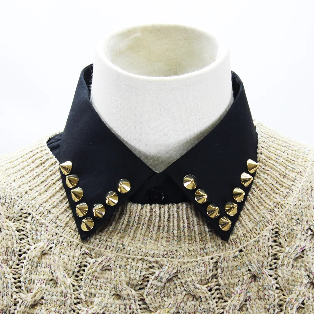 

Female Rivet Fake Collar for Women Black Cotton Detachable Collar False Collar Ladies Removable Sweater Half Shirt Faux Col